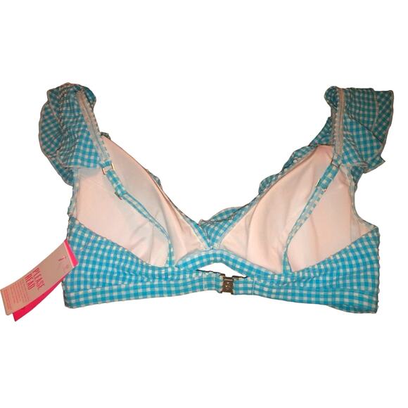 NEW Lilly Pulitzer Aelin Bikini Top in Turquoise oasis crinkle gingham ruffle - Picture 6 of 6
